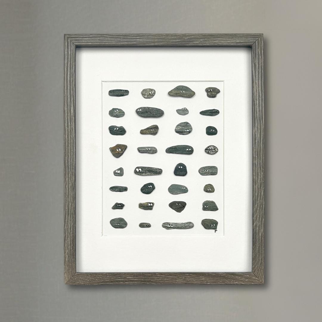 Personality Pebbles - Unique Beach Stone Shadowbox Artwork - 11x14