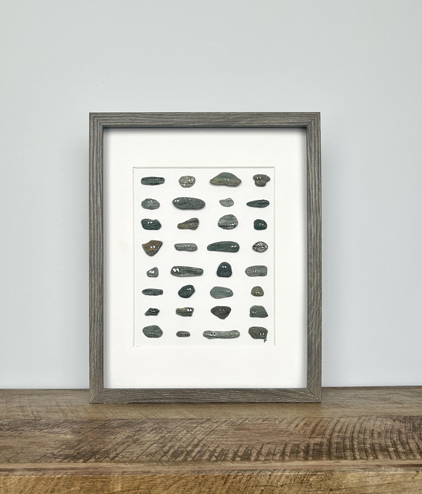 Personality Pebbles - Unique Beach Stone Shadowbox Artwork - 11x14