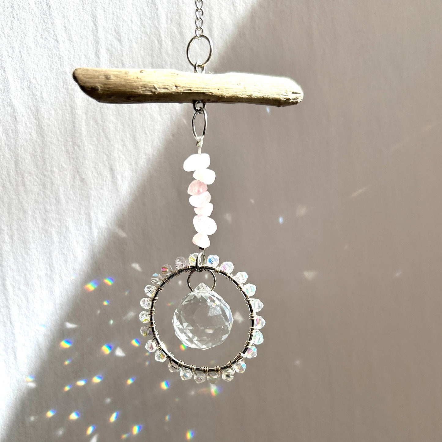 Rose Quartz & Driftwood Suncatcher