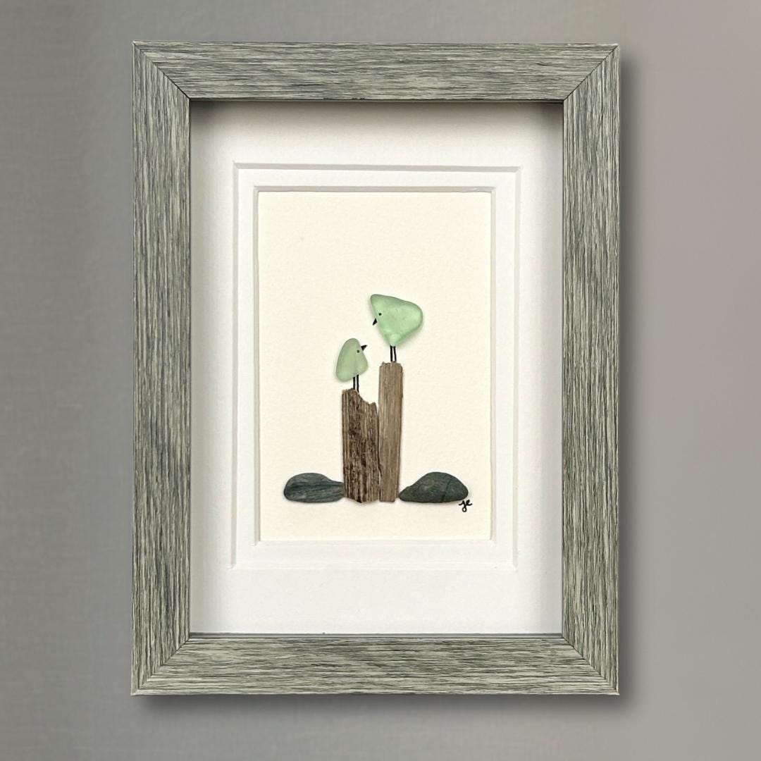 Birds on Posts - Framed Shadowbox Artwork - 5x7