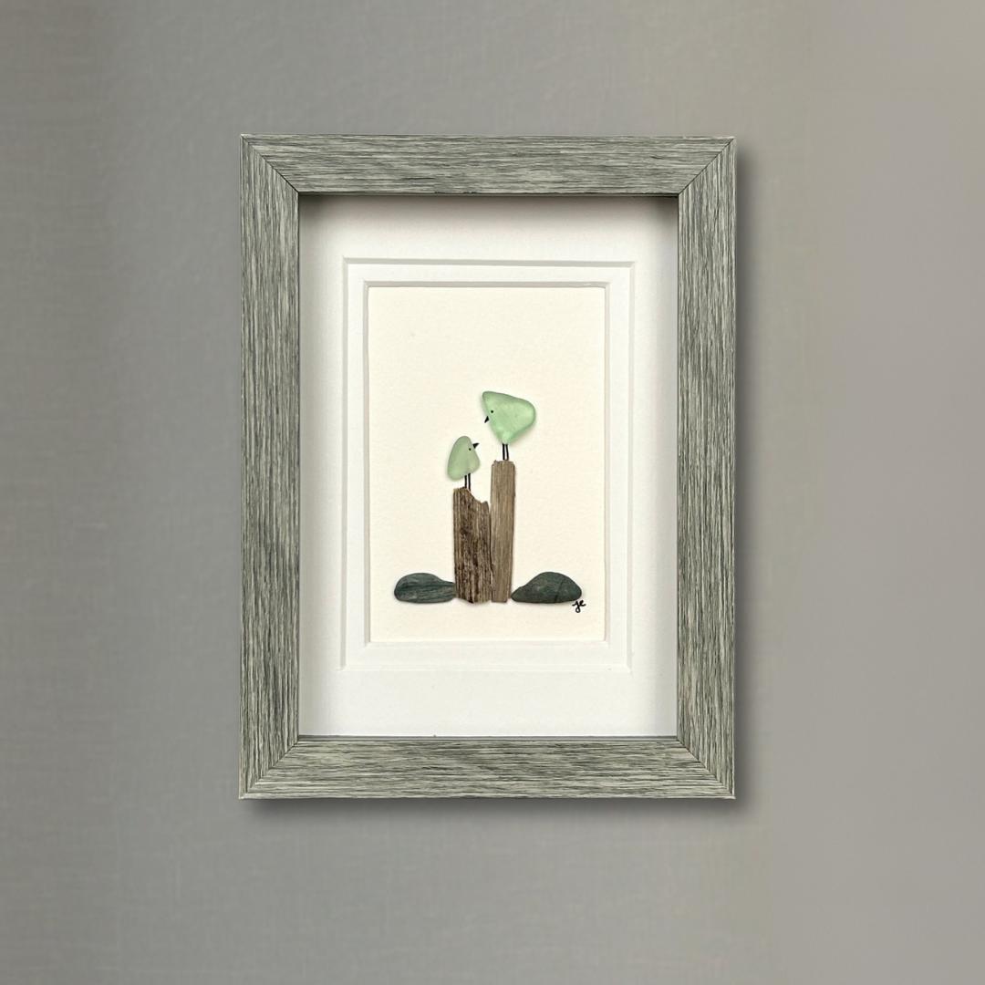 Birds on Posts - Framed Shadowbox Artwork - 5x7
