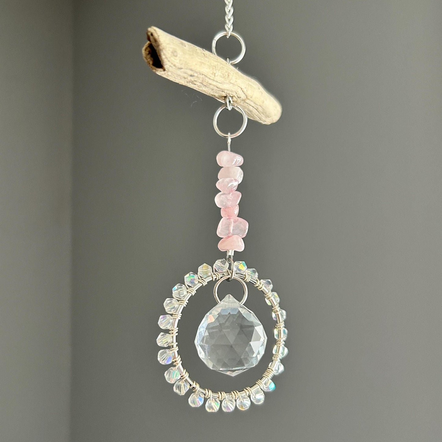 Rose Quartz & Driftwood Suncatcher