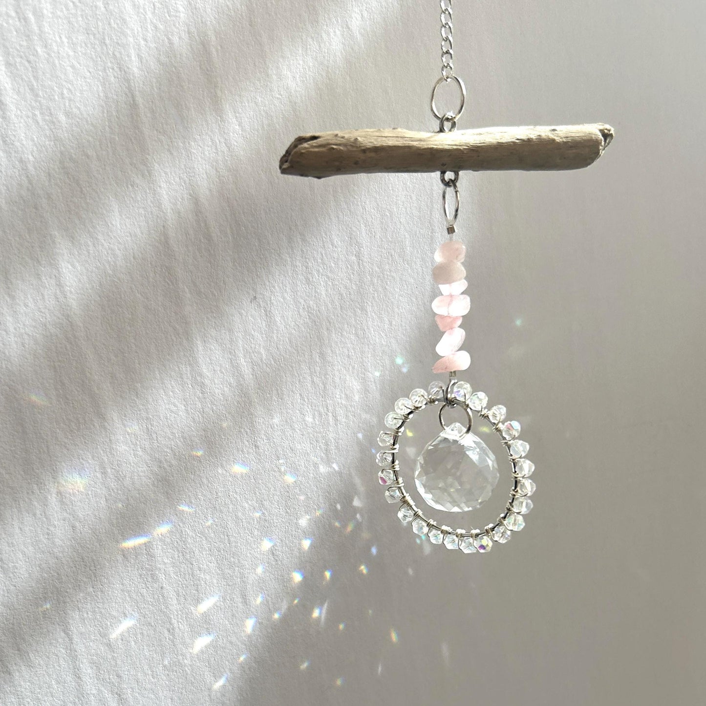 Rose Quartz & Driftwood Suncatcher