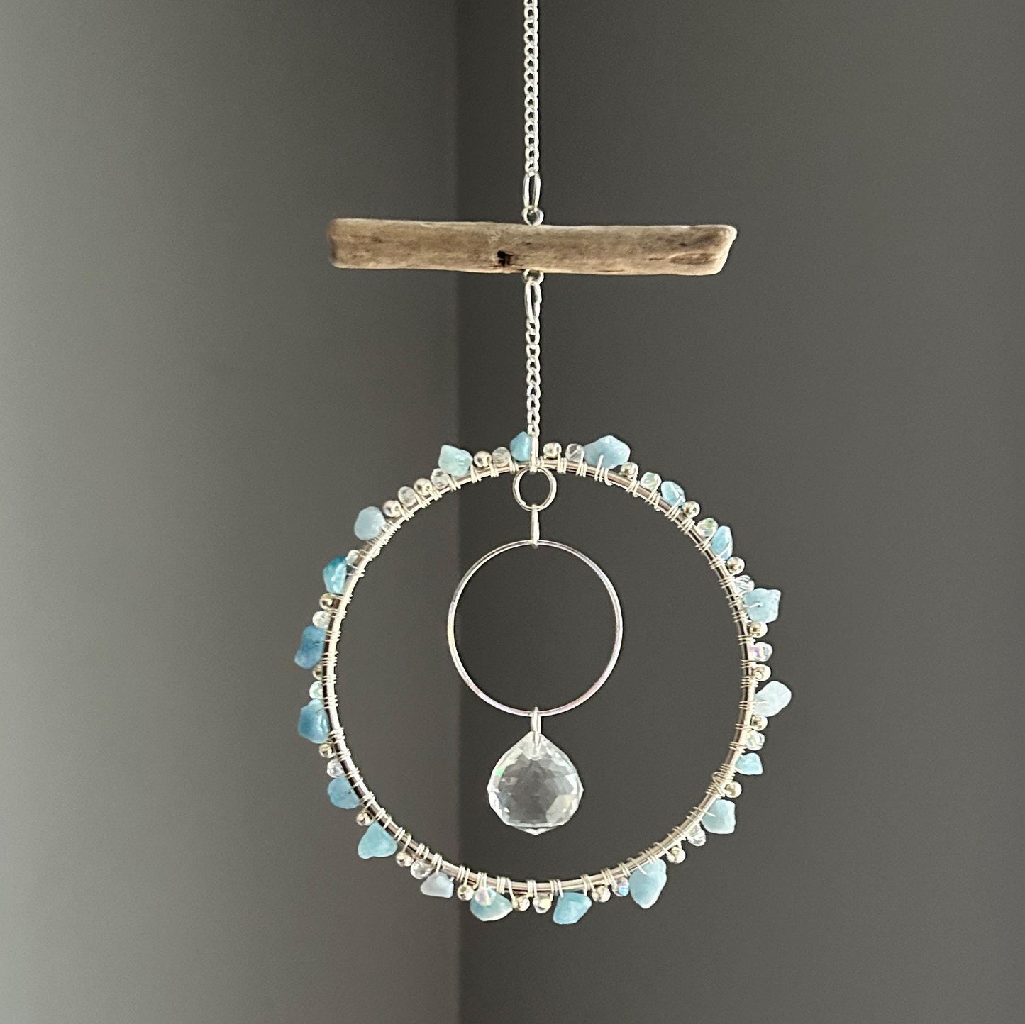 Aquamarine, Driftwood & Air Plant Prism Suncatcher