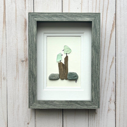 Birds on Posts - Framed Shadowbox Artwork - 5x7