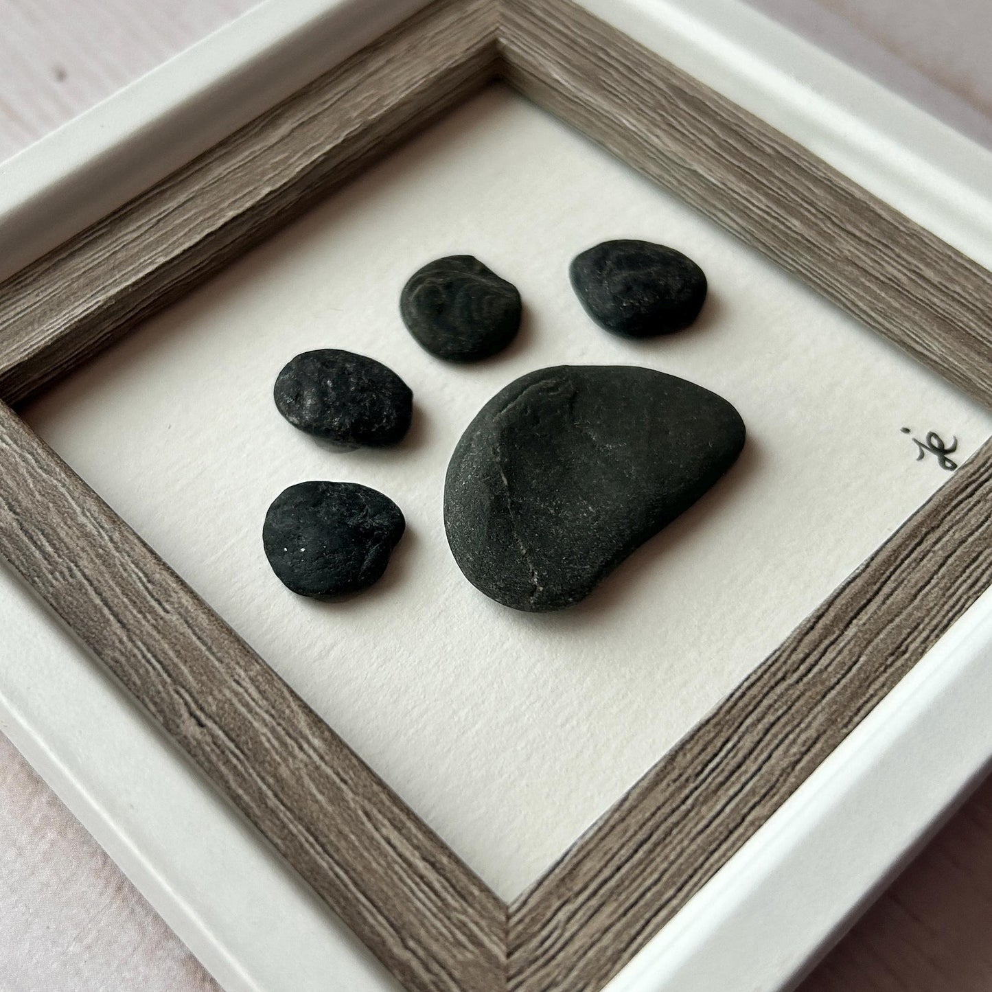 Beach Pebble Pawprint - Framed Mini Artwork - 3x3