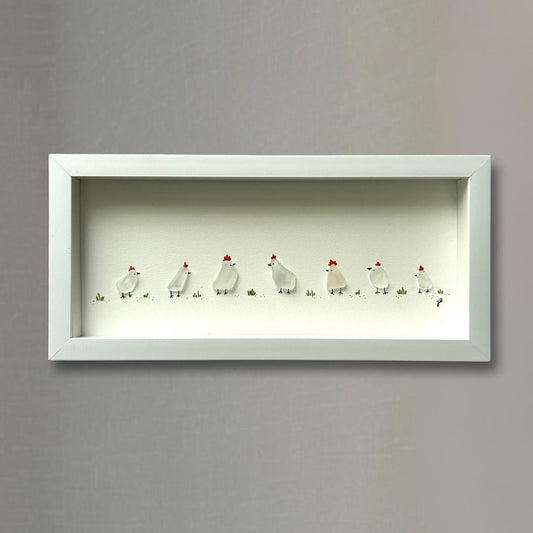 Flock of Sea Glass Chickens - 6-in x 14-in