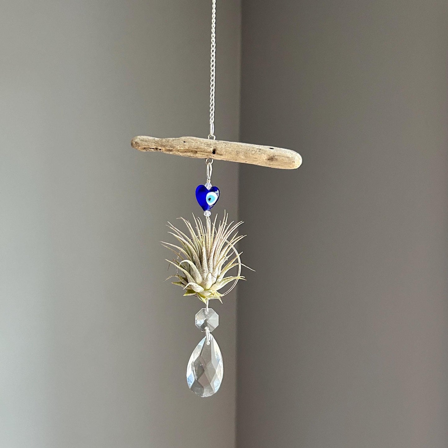Evil Eye & Driftwood Air Plant Prism Suncatcher
