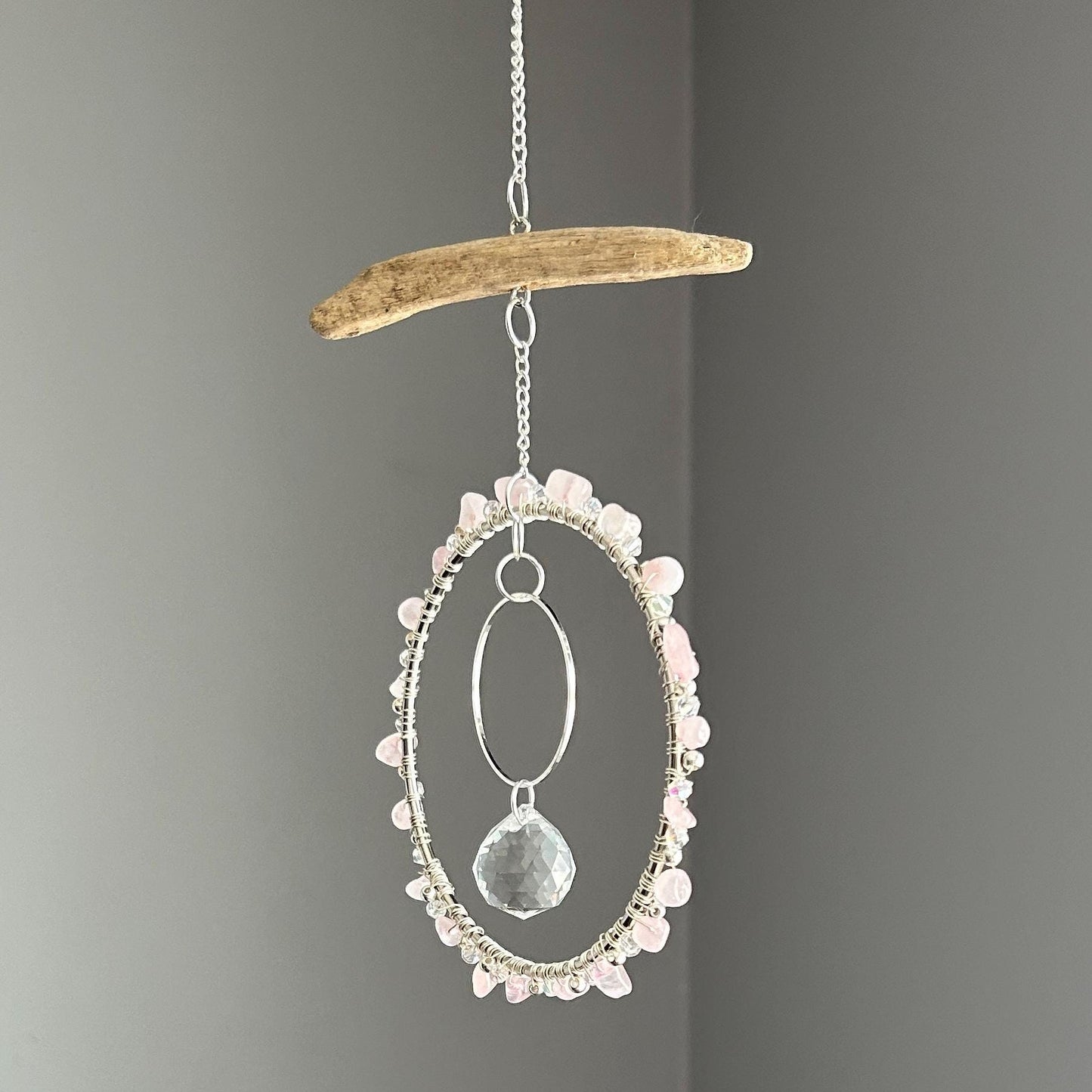 Rose Quartz, Driftwood & Air Plant Prism Suncatcher