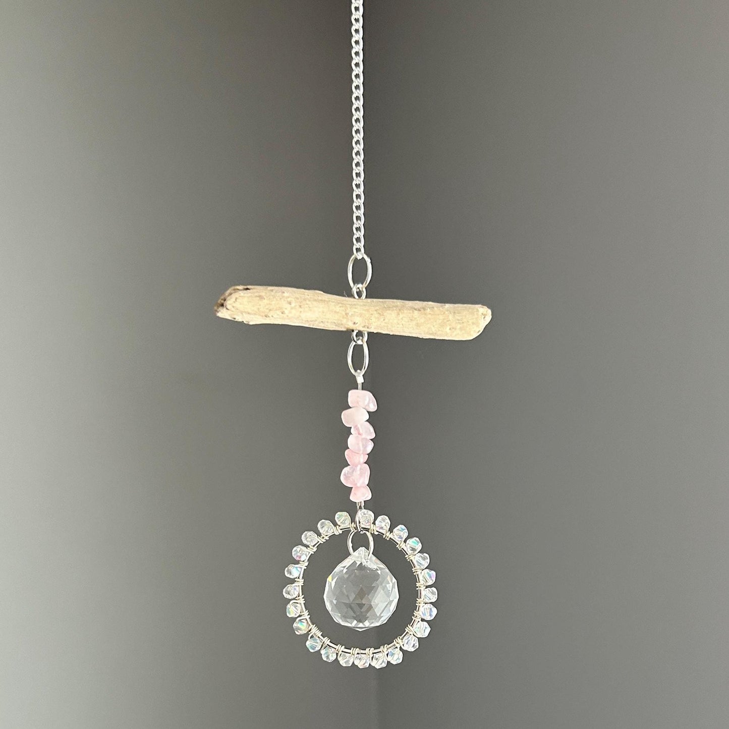 Rose Quartz & Driftwood Suncatcher