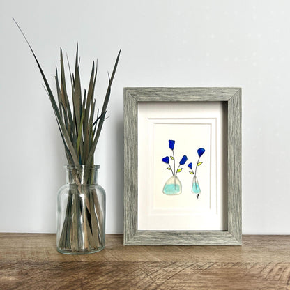 Sea Glass Flowers in Vases - Framed Shadowbox Artwork - 5x7