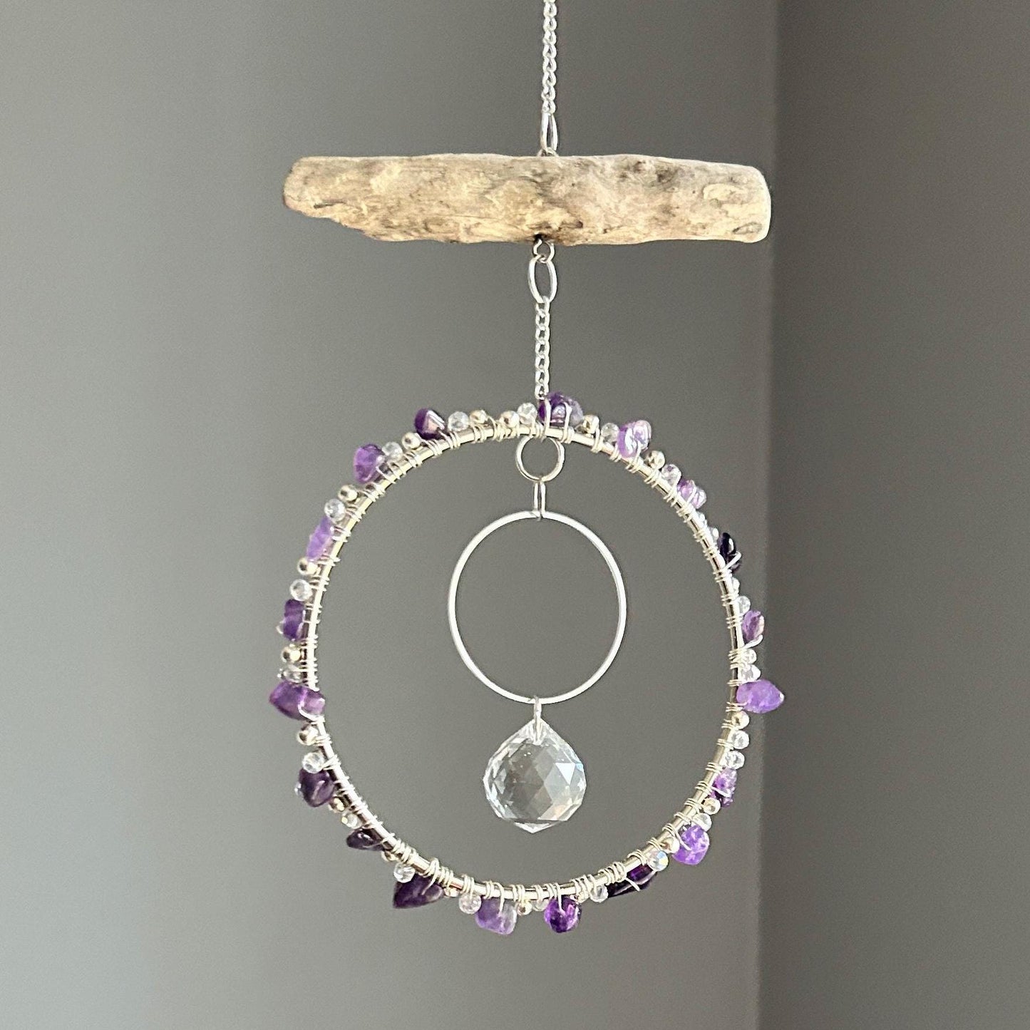 Amethyst, Driftwood & Air Plant Prism Suncatcher