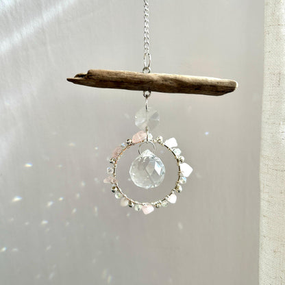 Rose Quartz & Driftwood Prism Suncatcher
