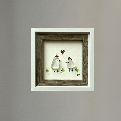 Sea Glass Chickens - Framed Mini Artwork - 3x3