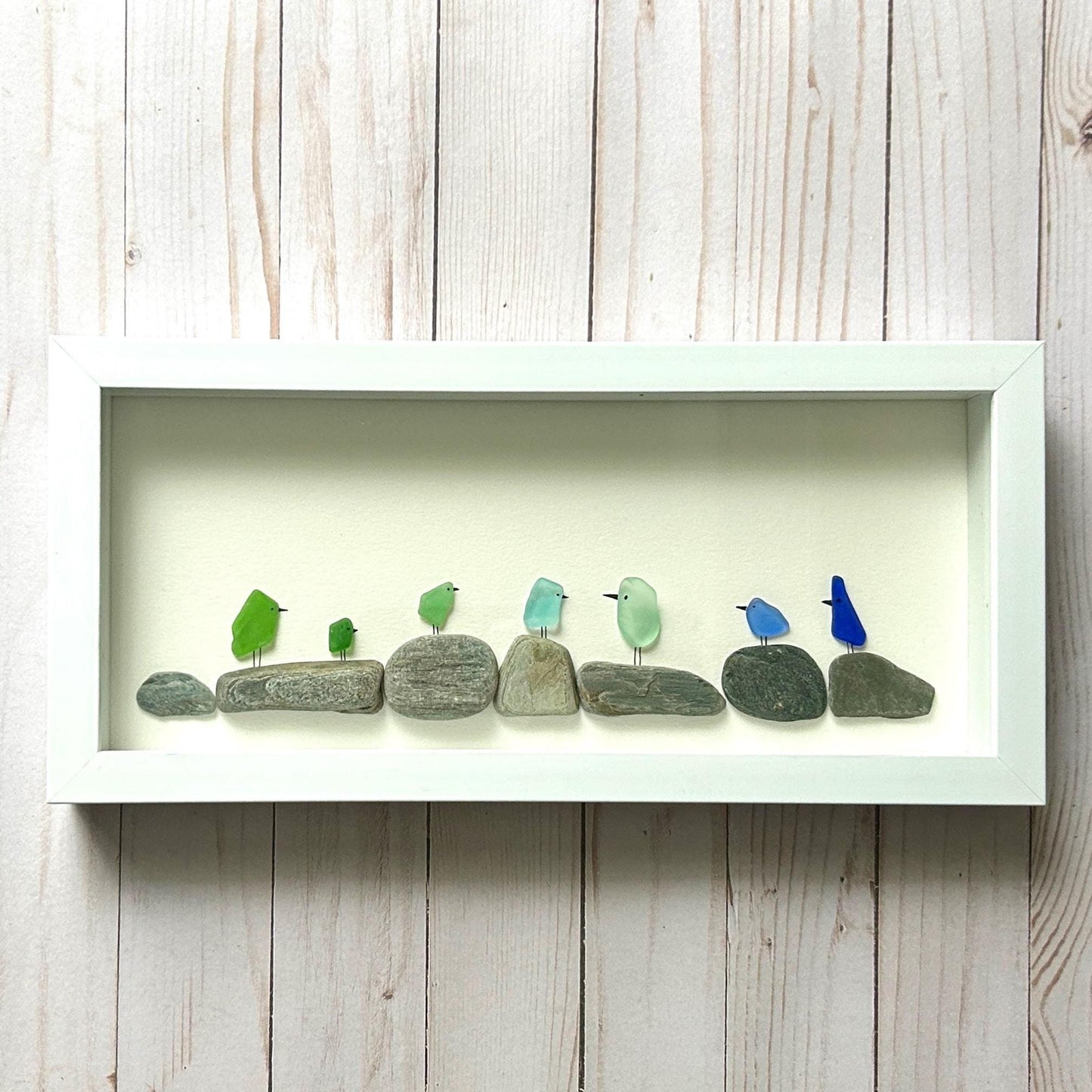 Sea Glass Rainbow Birds on Pebbles - 6-in x 14-in