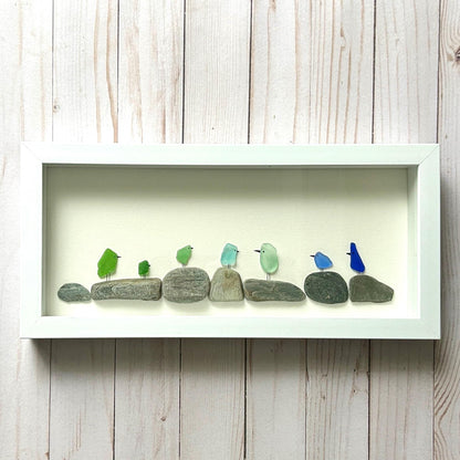 Sea Glass Rainbow Birds on Pebbles - 6-in x 14-in