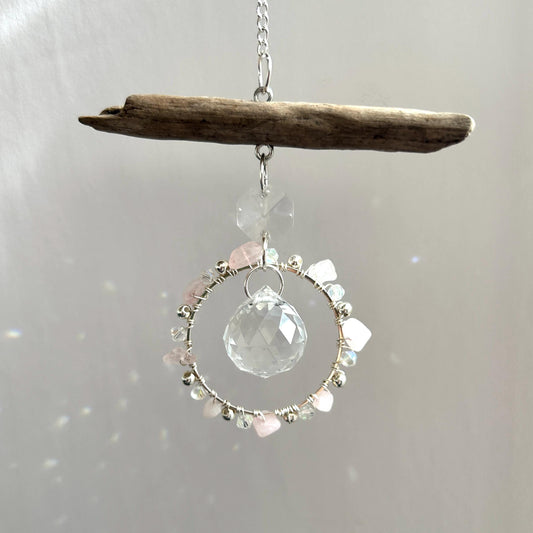 Rose Quartz & Driftwood Prism Suncatcher