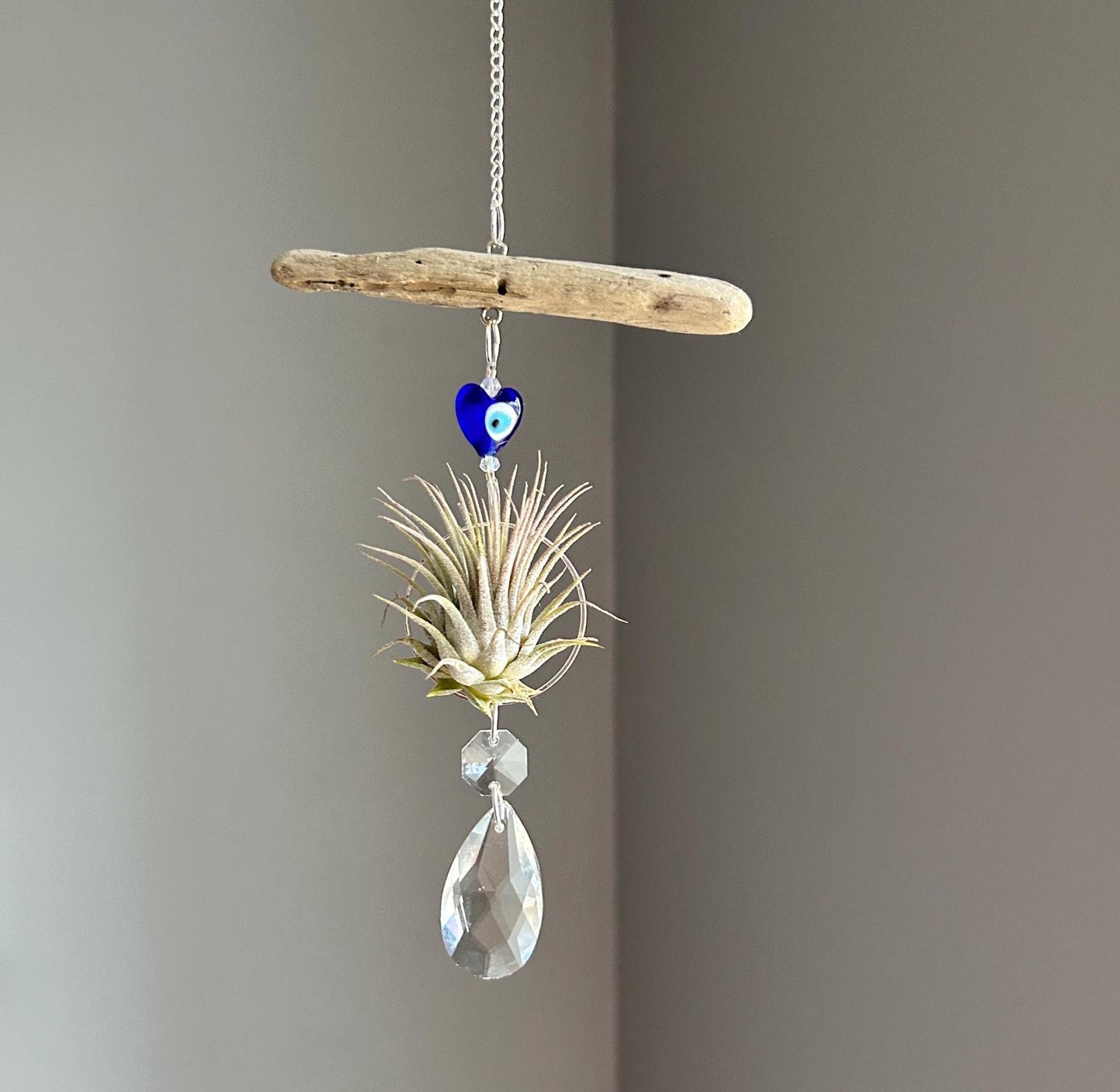 Evil Eye & Driftwood Air Plant Prism Suncatcher