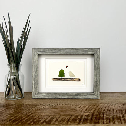 Sea Glass Love Birds - Framed Shadowbox Artwork - 5x7