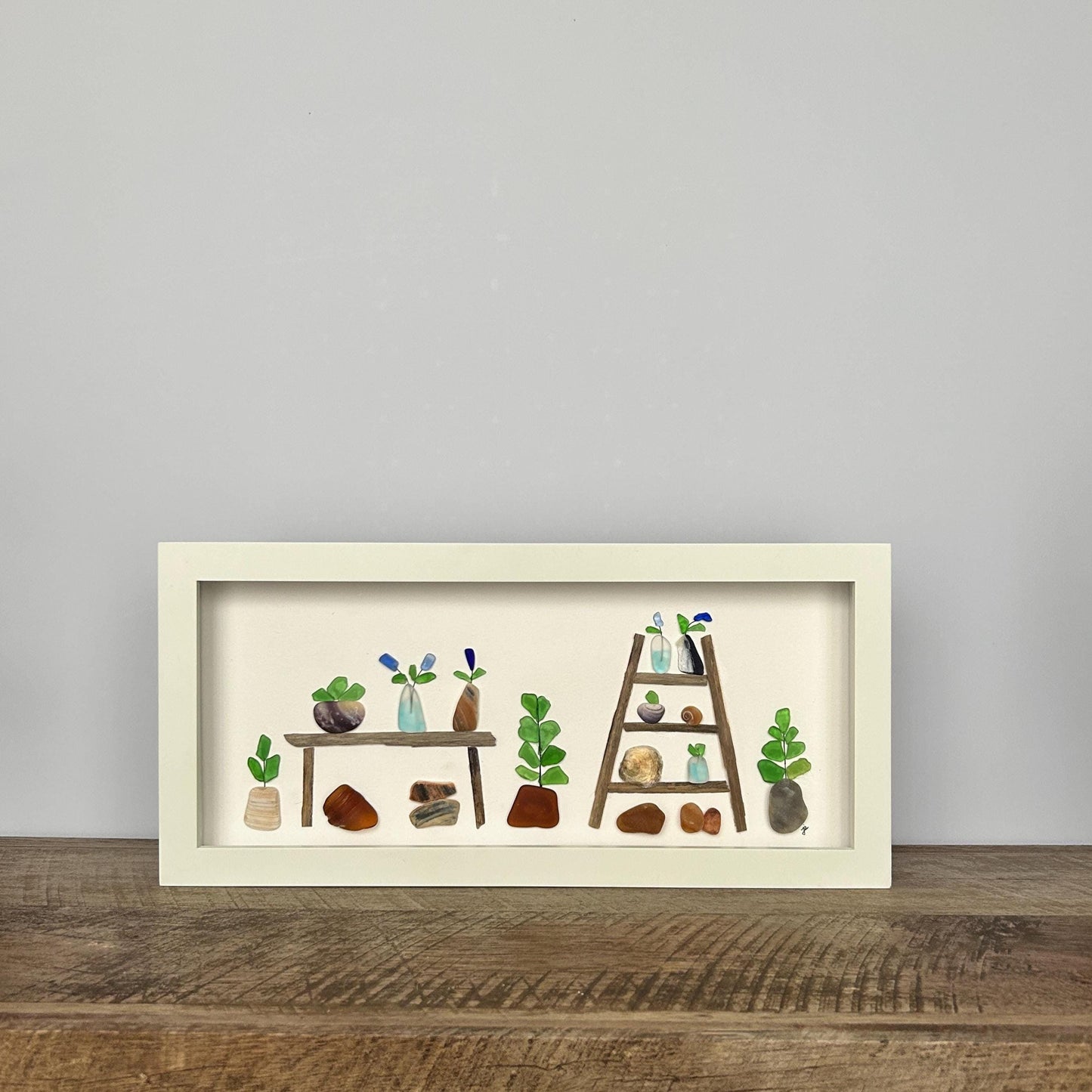 Sea Glass Plant Room - Framed Shadowbox Artwork - 6x14