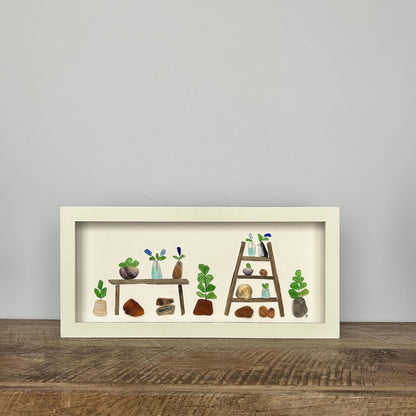 Sea Glass Plant Room - Framed Shadowbox Artwork - 6x14