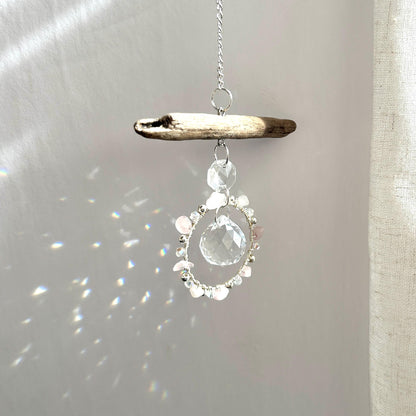 Rose Quartz & Driftwood Prism Suncatcher