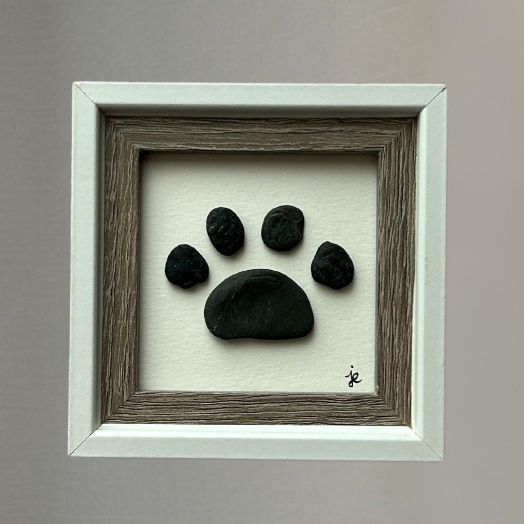 Beach Pebble Pawprint - Framed Mini Artwork - 3x3