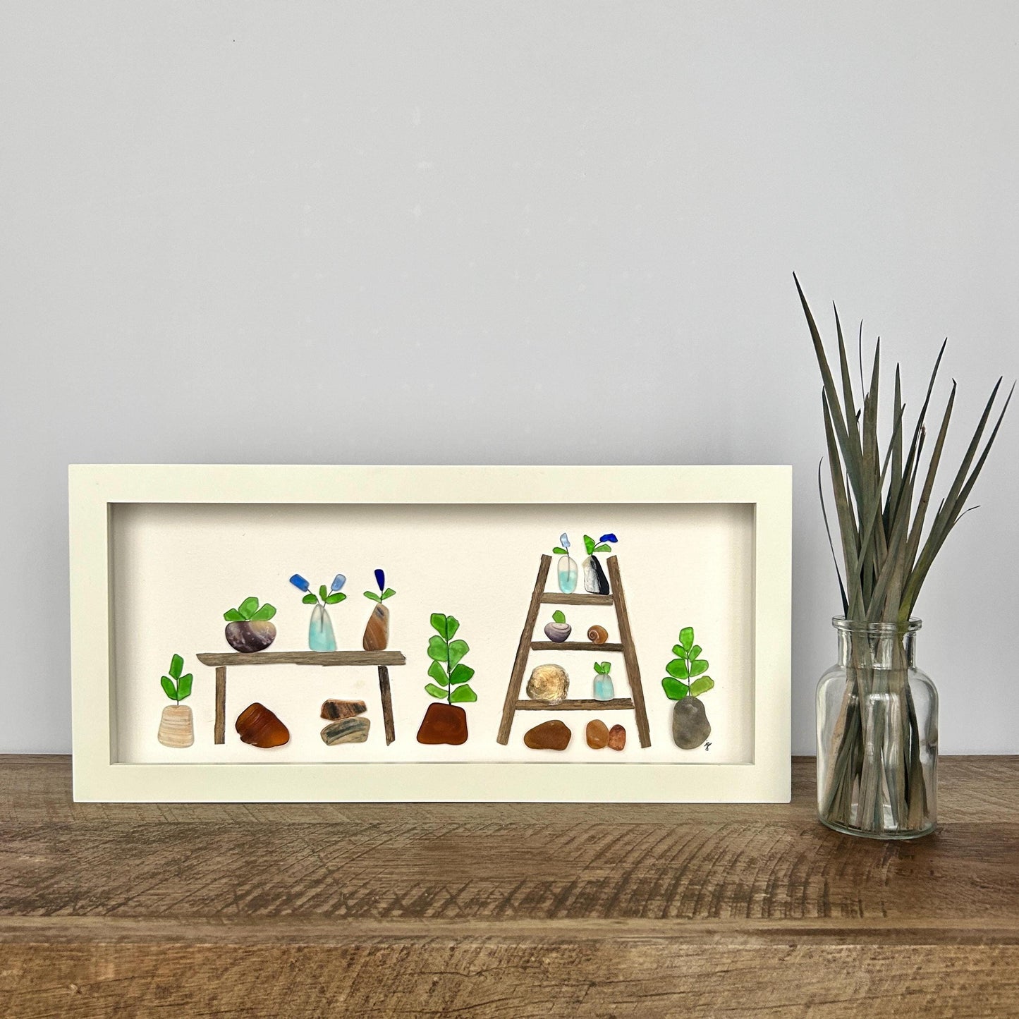 Sea Glass Plant Room - Framed Shadowbox Artwork - 6x14