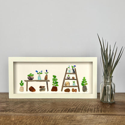 Sea Glass Plant Room - Framed Shadowbox Artwork - 6x14