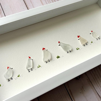 Flock of Sea Glass Chickens - 6-in x 14-in