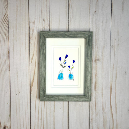 Sea Glass Flowers in Vases - Framed Shadowbox Artwork - 5x7