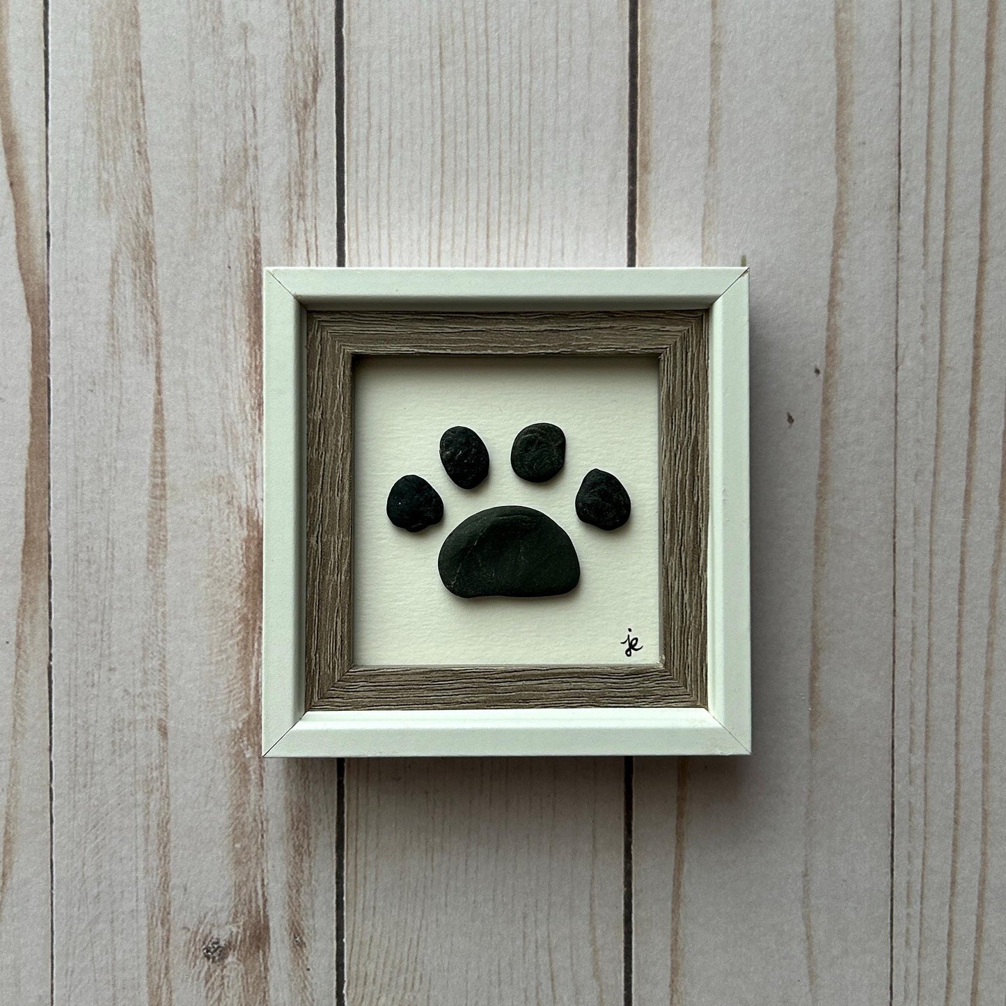 Beach Pebble Pawprint - Framed Mini Artwork - 3x3
