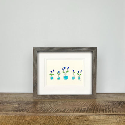 Sea Glass Flowers in Vases - Framed Shadowbox Artwork - 8x10