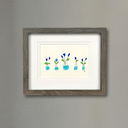 Sea Glass Flowers in Vases - Framed Shadowbox Artwork - 8x10