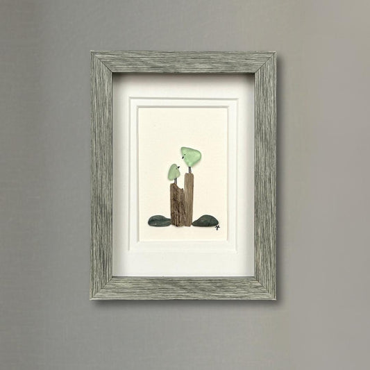 Birds on Posts - Framed Shadowbox Artwork - 5x7