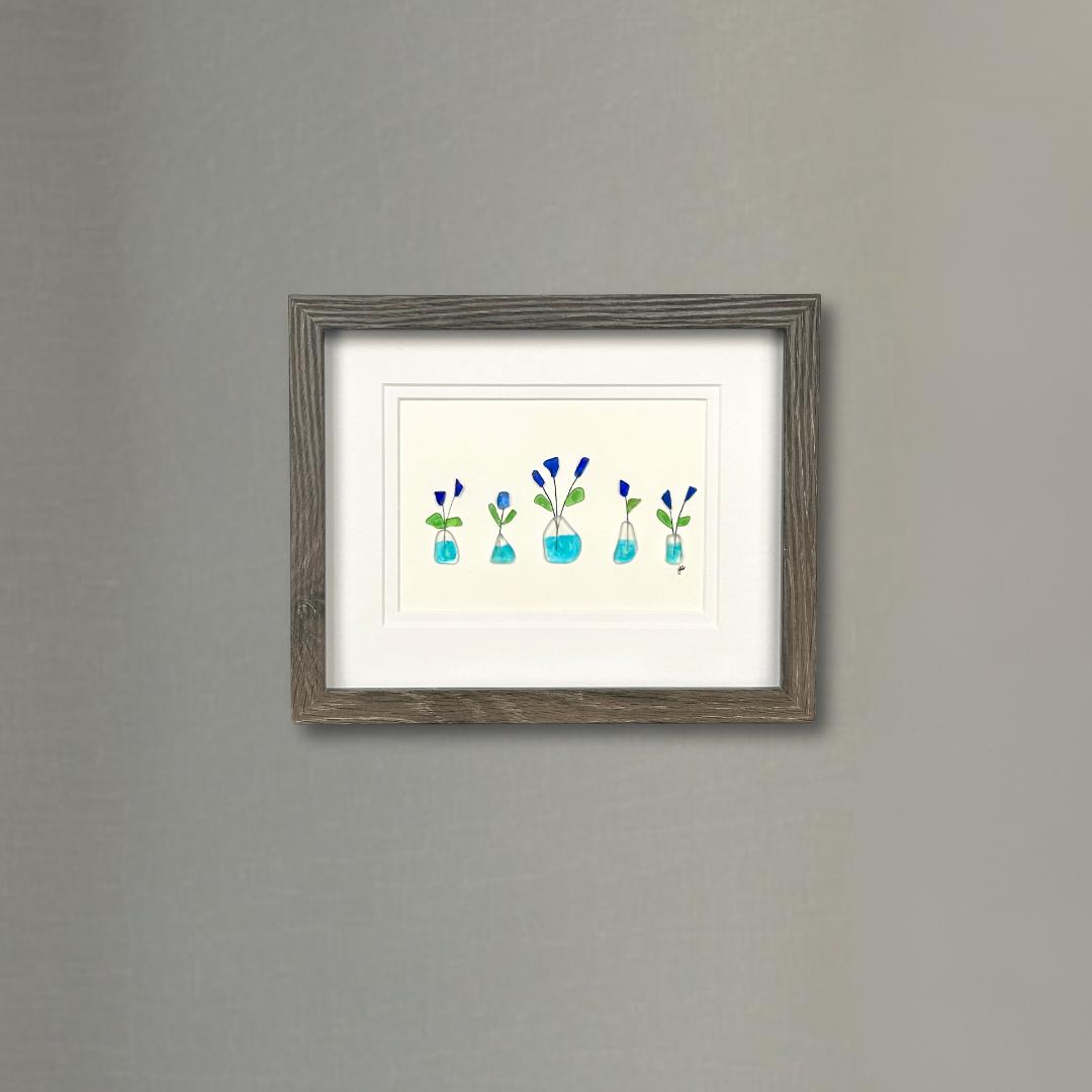Sea Glass Flowers in Vases - Framed Shadowbox Artwork - 8x10