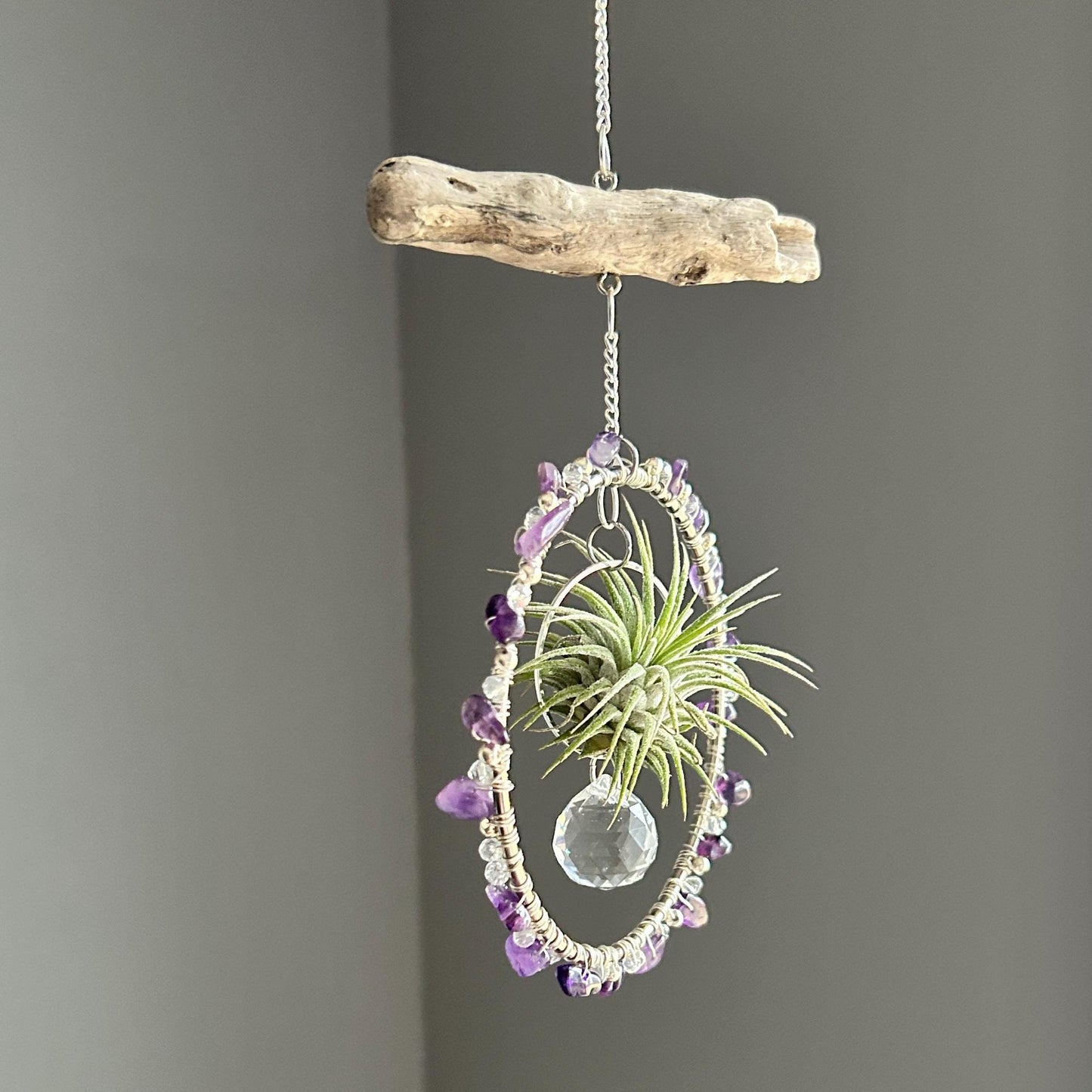 Amethyst, Driftwood & Air Plant Prism Suncatcher