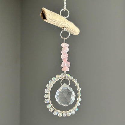 Rose Quartz & Driftwood Suncatcher