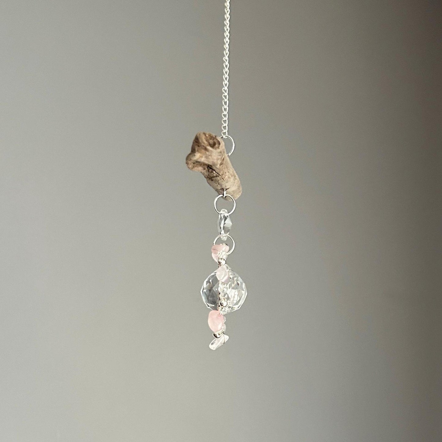Rose Quartz & Driftwood Prism Suncatcher