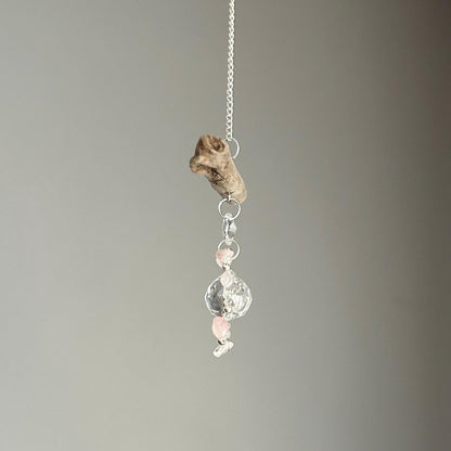 Rose Quartz & Driftwood Prism Suncatcher