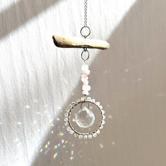 Rose Quartz & Driftwood Suncatcher