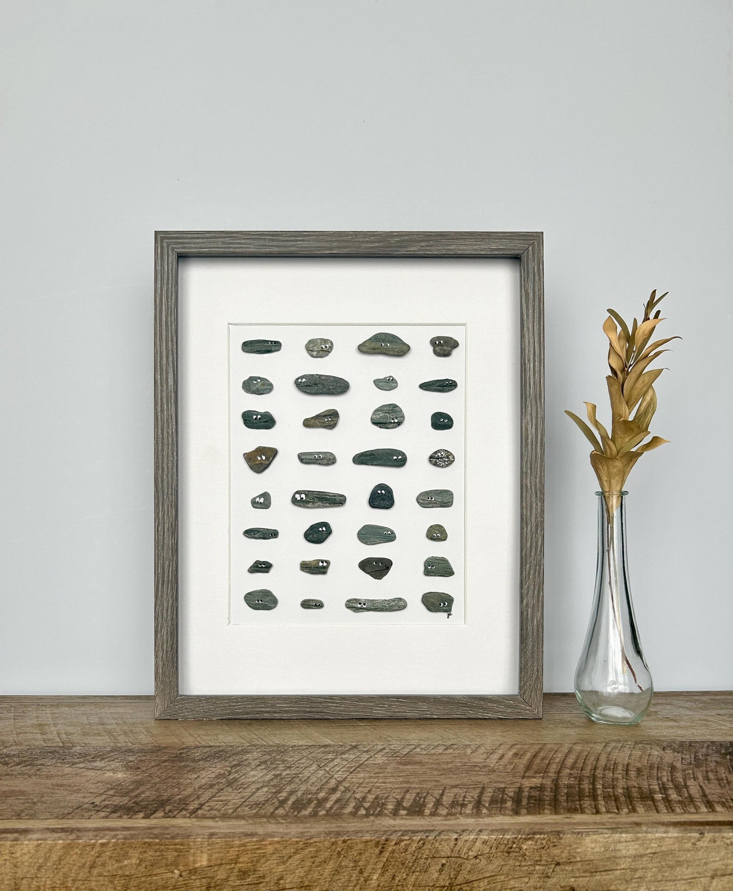 Personality Pebbles - Unique Beach Stone Shadowbox Artwork - 11x14