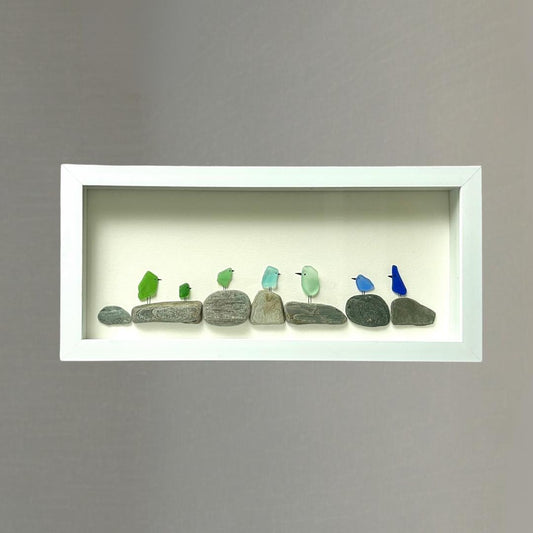 Sea Glass Rainbow Birds on Pebbles - 6-in x 14-in