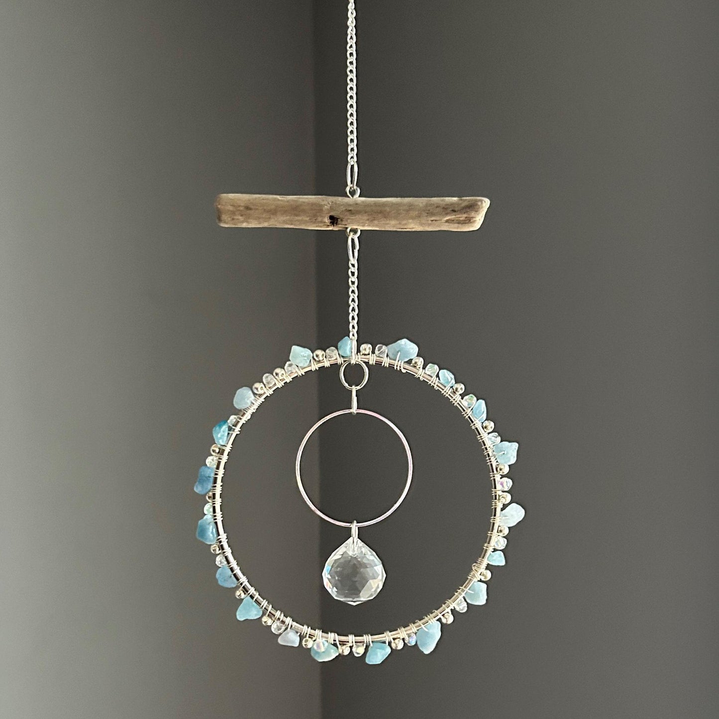 Aquamarine, Driftwood & Air Plant Prism Suncatcher