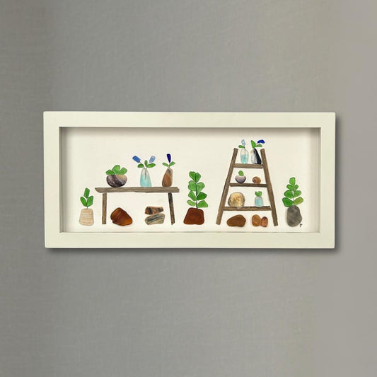Sea Glass Plant Room - Framed Shadowbox Artwork - 6x14