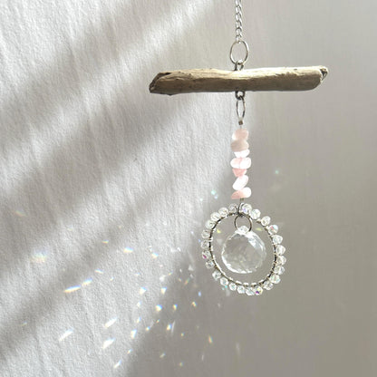 Rose Quartz & Driftwood Suncatcher