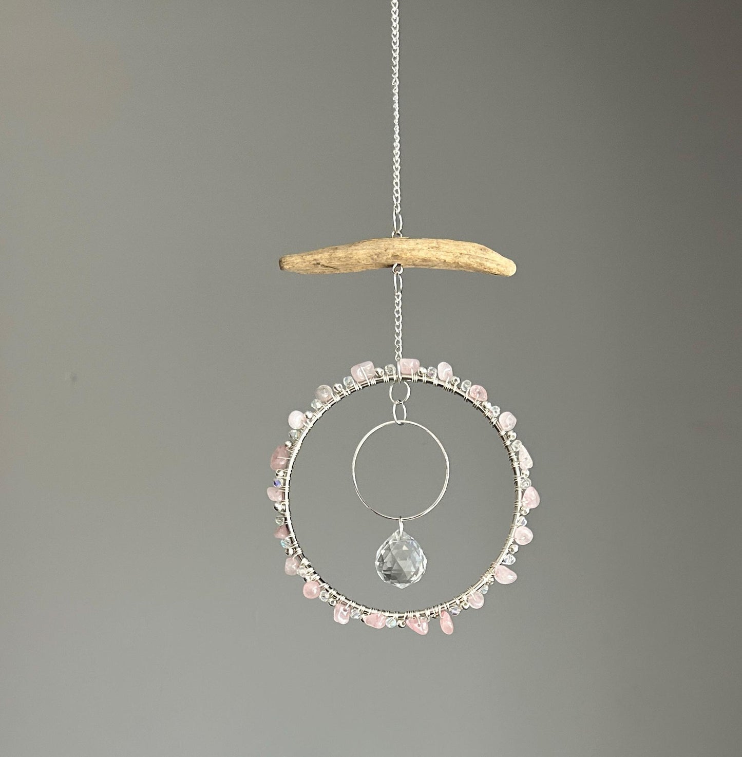 Rose Quartz, Driftwood & Air Plant Prism Suncatcher