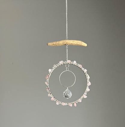 Rose Quartz, Driftwood & Air Plant Prism Suncatcher