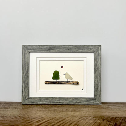 Sea Glass Love Birds - Framed Shadowbox Artwork - 5x7