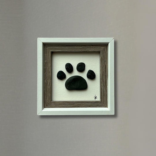 Beach Pebble Pawprint - Framed Mini Artwork - 3x3